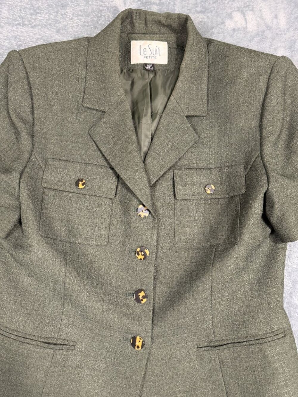 Le Suit Petite Womens Olive Green Short Sleeve Blazer & Trousers 2-Pc 10P - Picture 5 of 10